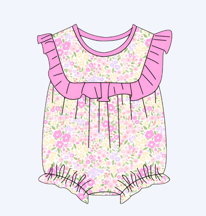 EVERLY’S FLOWERS RUFFLE BIB BUBBLE