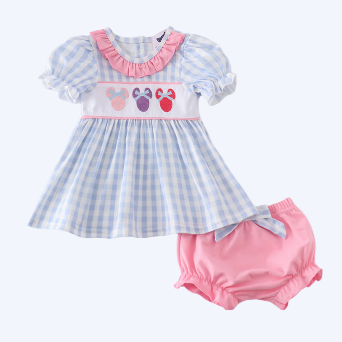 MAGICAL MOUSE - BLUE CHARACTER EMBROIDERY GINGHAM BLOOMER SET