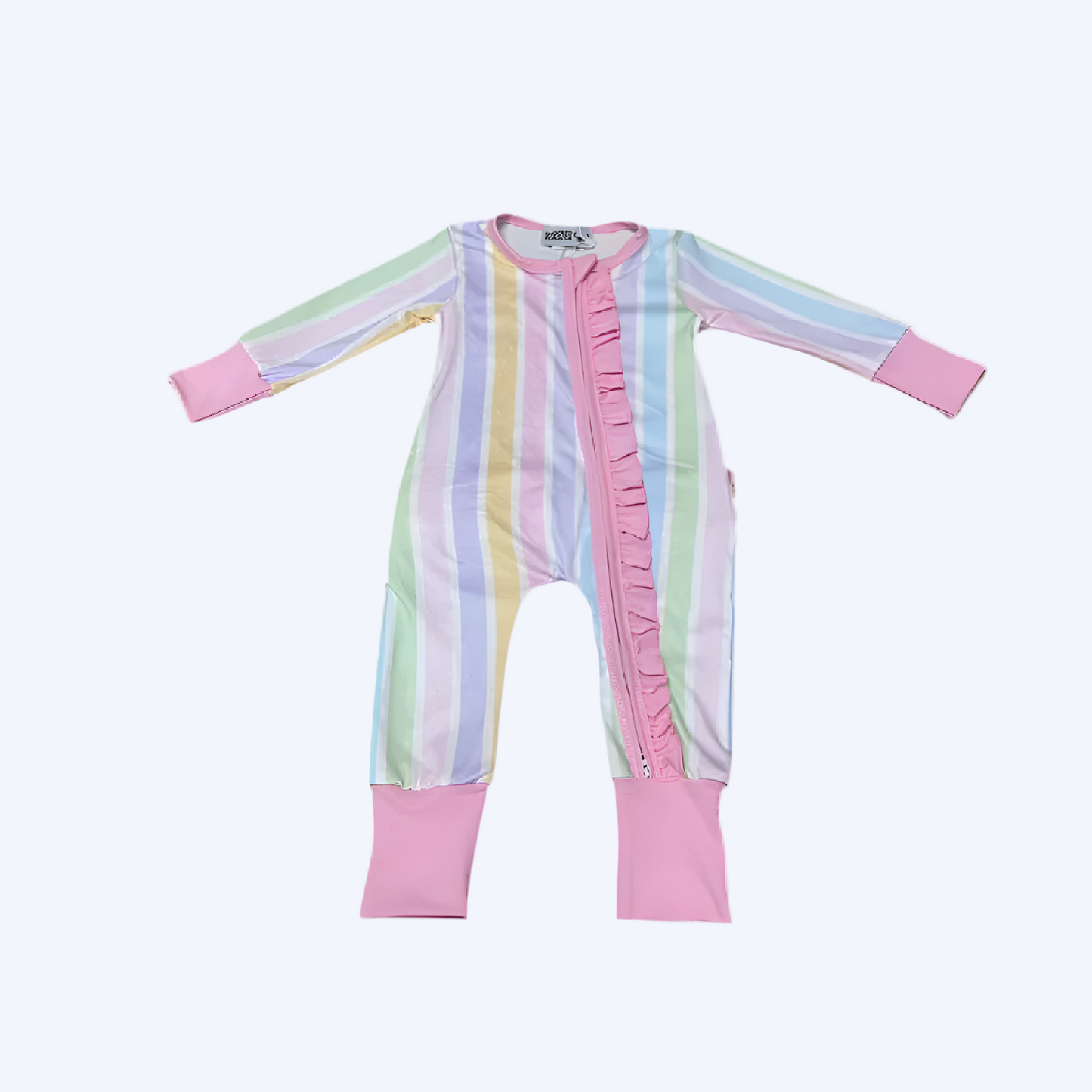 PREPPY PASTEL STRIPE RUFFLE BUTT SLEEPER ONESIE
