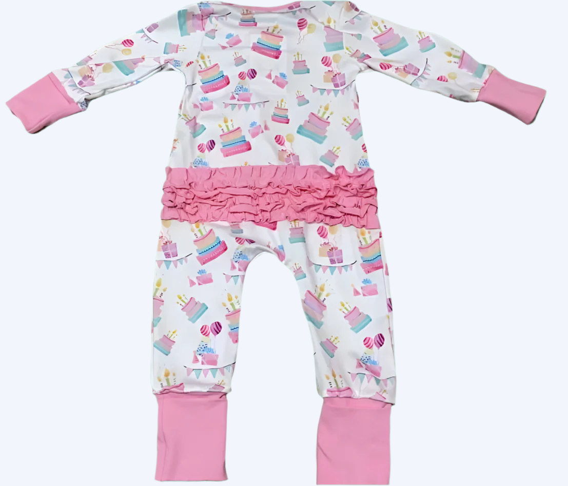 BIRTHDAY CAKE DREAMS COLLECTION BABY RUFFLE BUTT SLEEPER