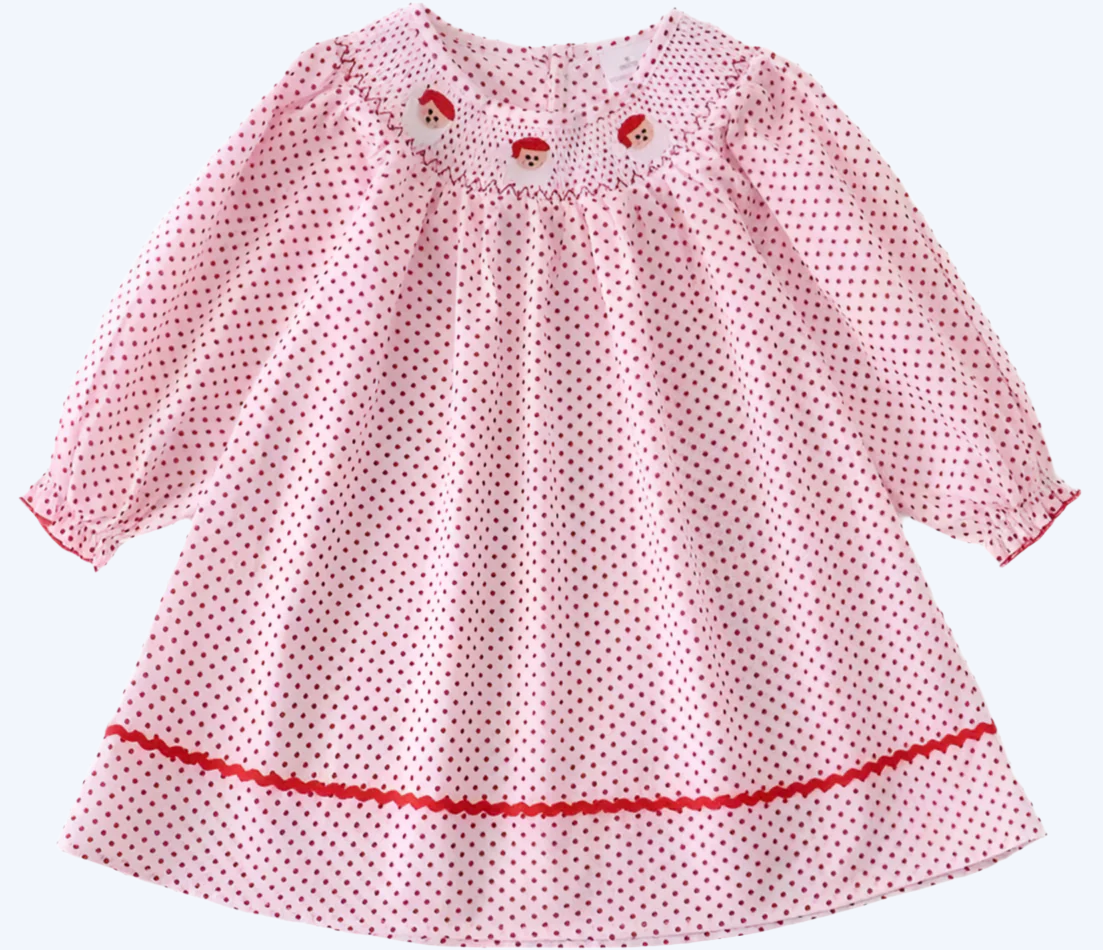 CHRISTMAS - SMOCKED SANTA DRESS POLKA DOT