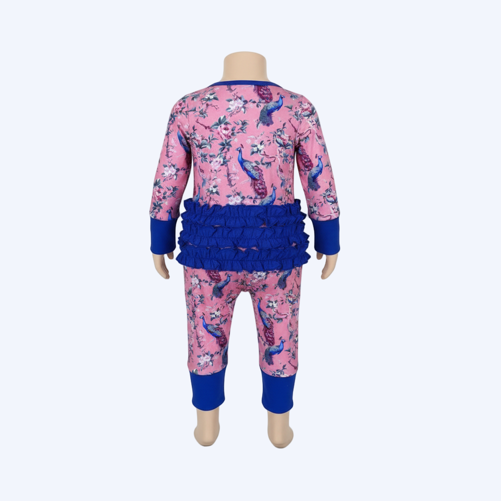 GRANDMILLENNIAL PEACOCK RUFFLE BUTT SLEEPER