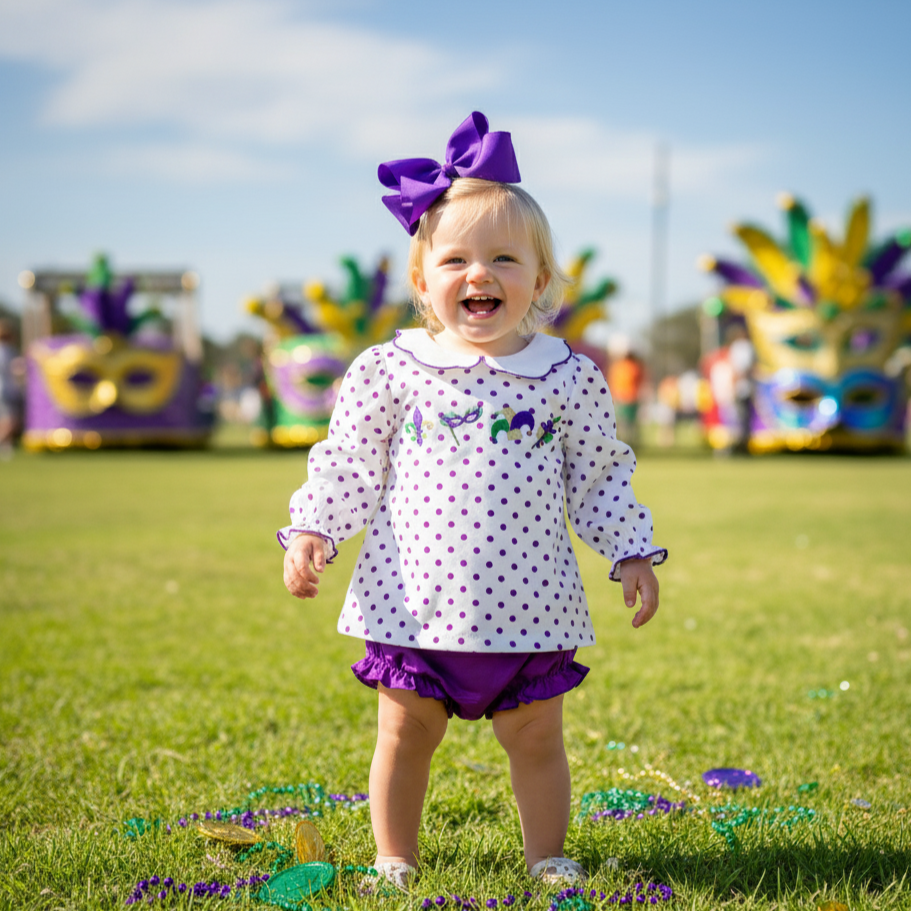 MARDI GRAS EMBROIDERY DIAPER SET