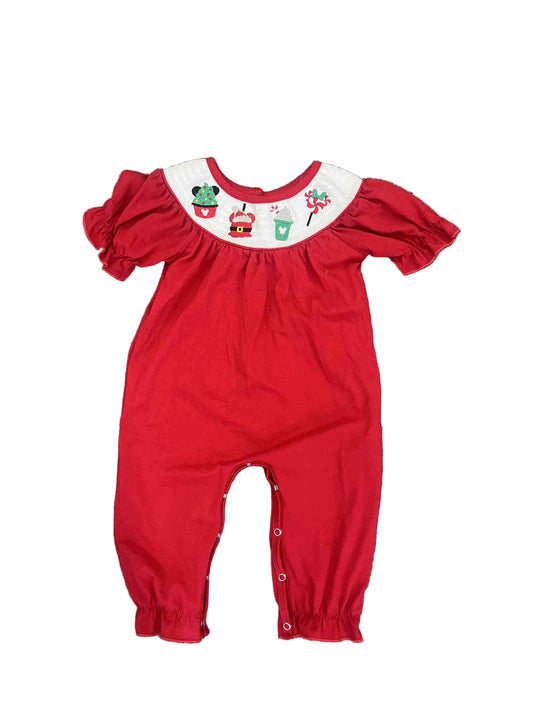 Smocked Baby Girls Christmas Magical Character Treats – Red Pants Romper