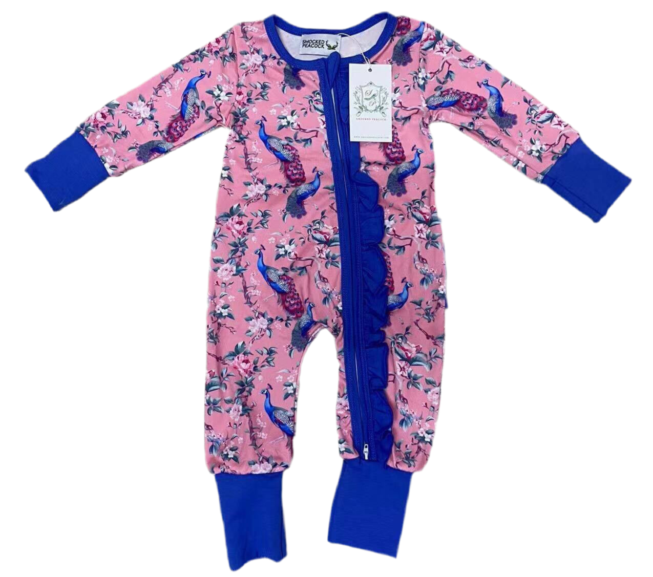 GRANDMILLENNIAL PEACOCK RUFFLE BUTT SLEEPER