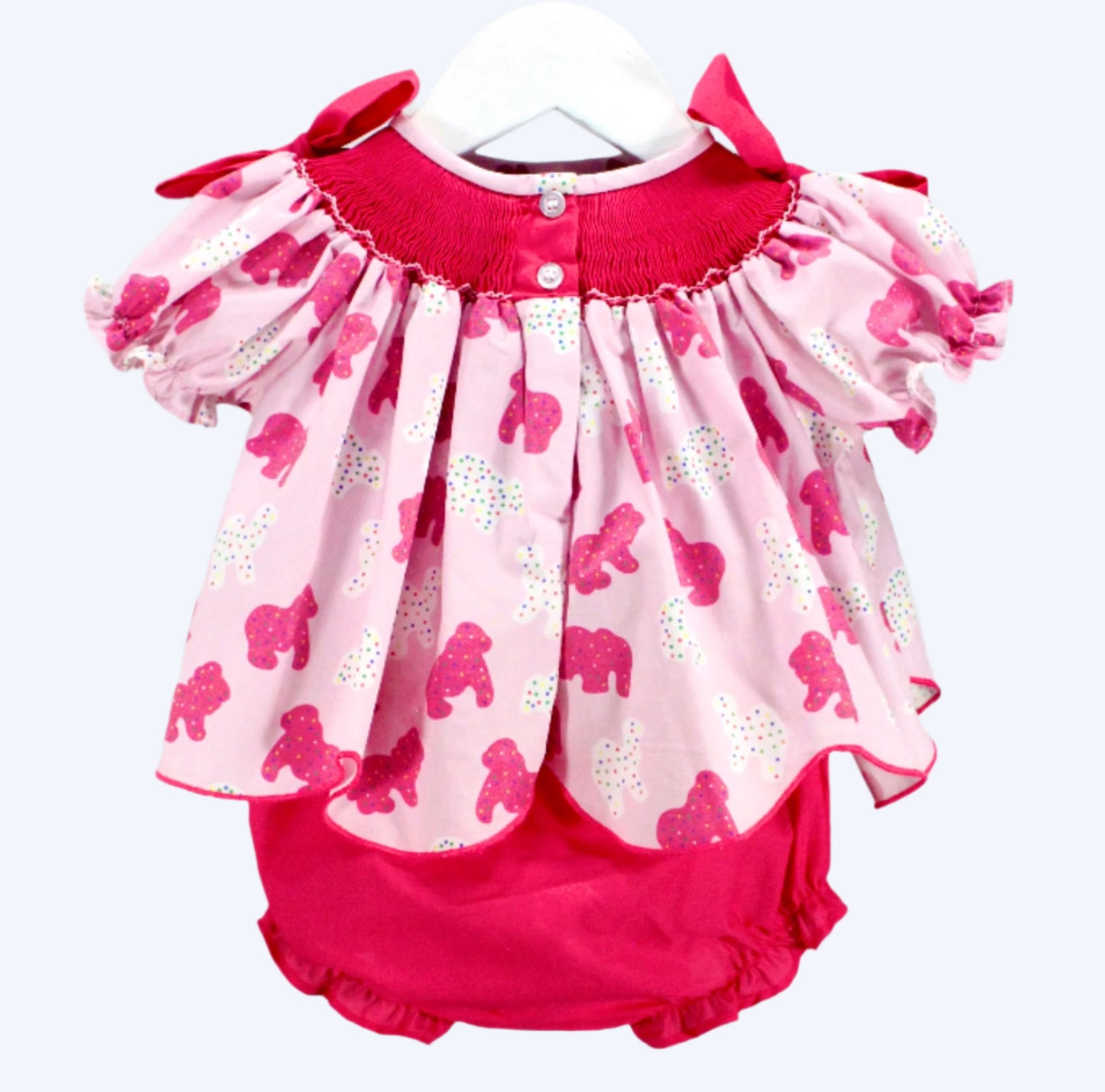 HAND SMOCKED FROSTED SPRINKLE ANIMAL COOKIES BLOOMER SET