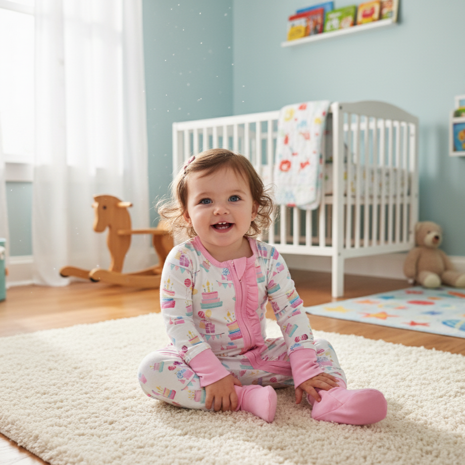 BIRTHDAY CAKE DREAMS COLLECTION BABY RUFFLE BUTT SLEEPER