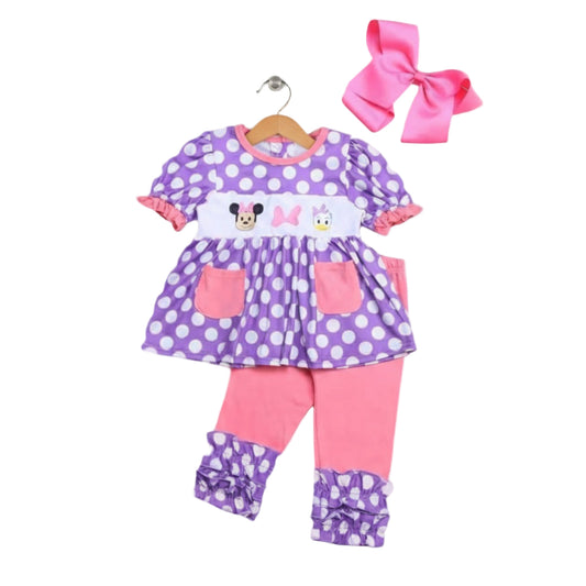 Magical Friends - Pink And Purple Polka Dot Embroidered