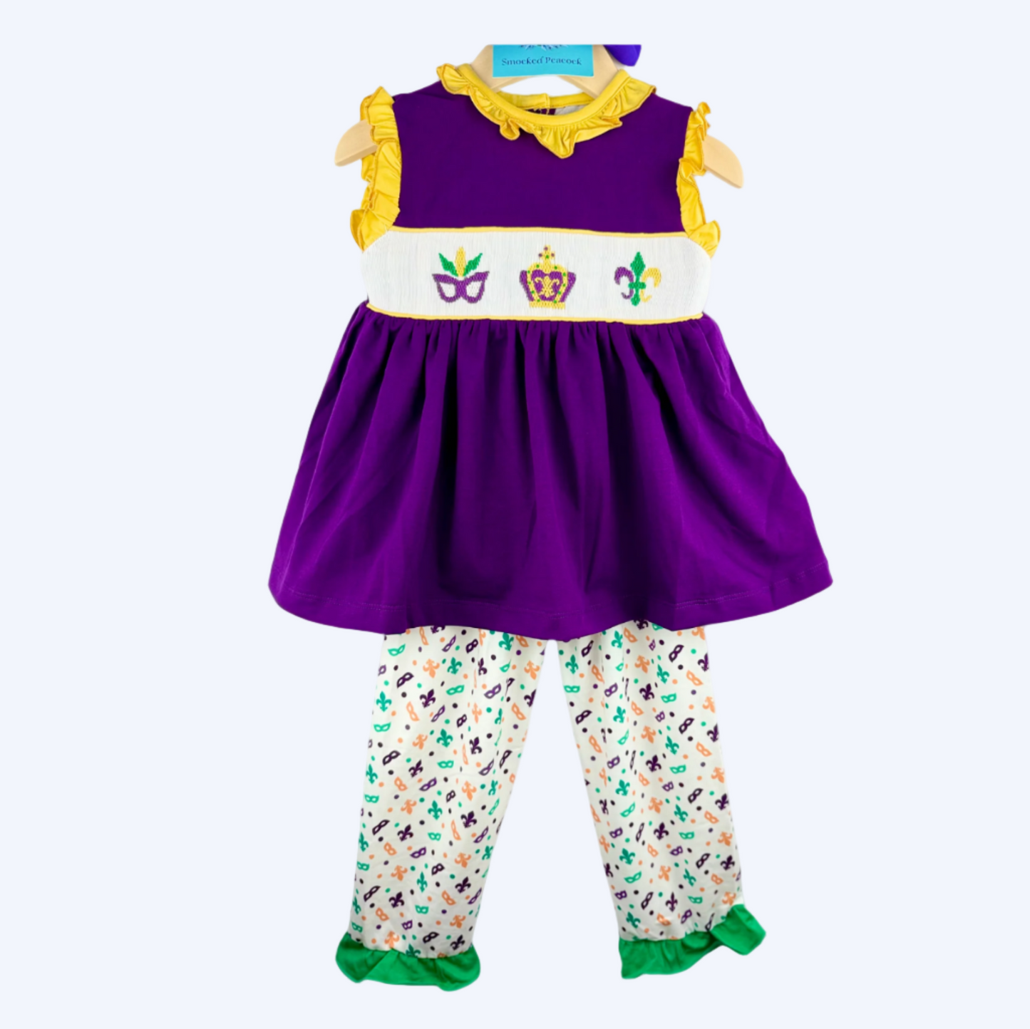 MARDI GRAS - HAND SMOCKED GIRLS PANTS SET