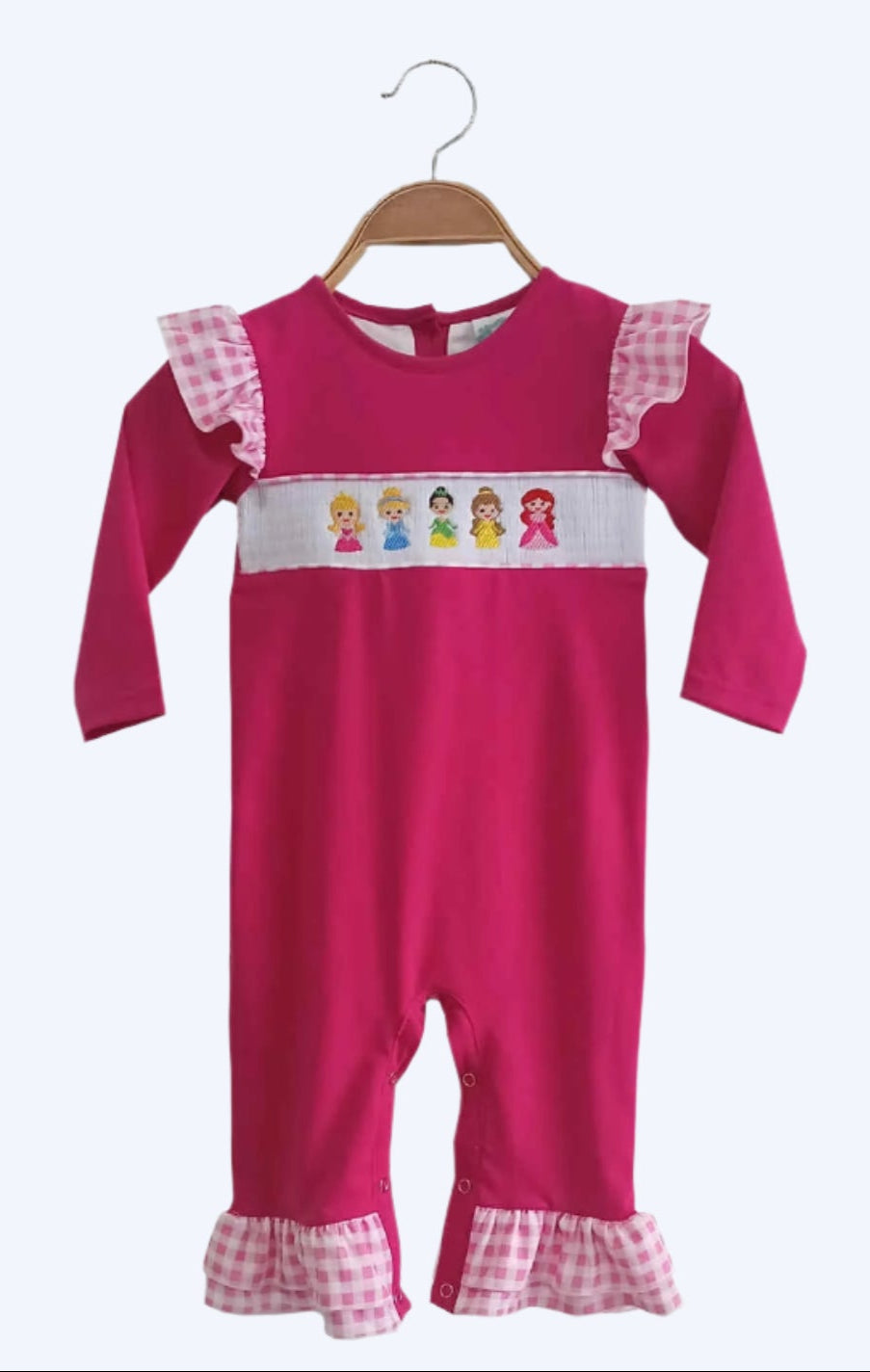 PINK PRINCESS SMOCKED GIRL ROMPER