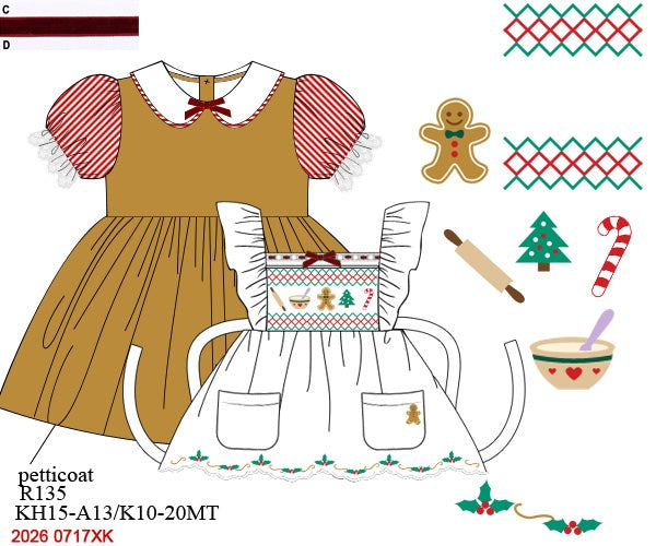 Girls Smocked Gingerbread Christmas Dress & Apron Set – Smocked Peacock