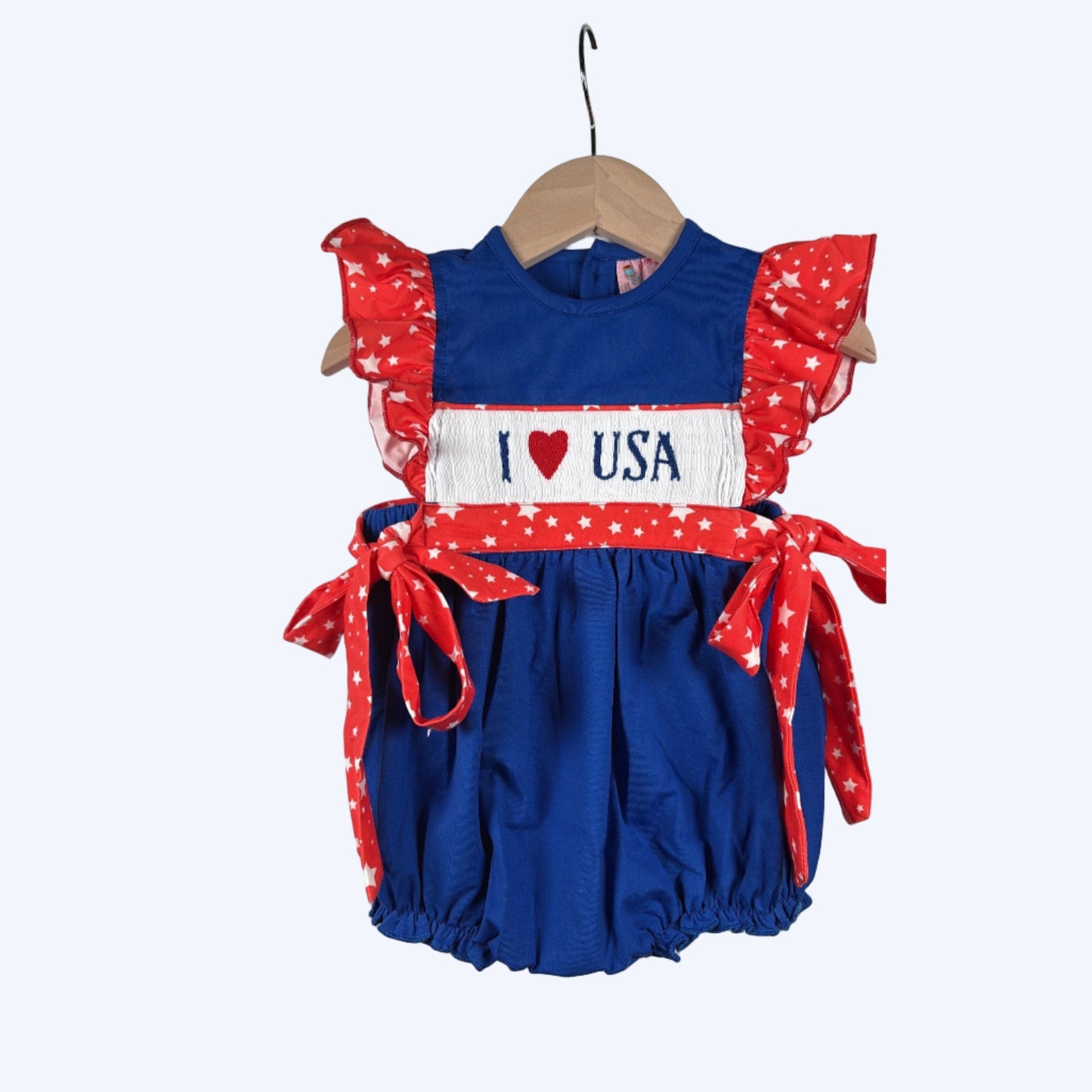 PATRIOTIC HAND SMOCKED - I ❤️ USA BUBBLE