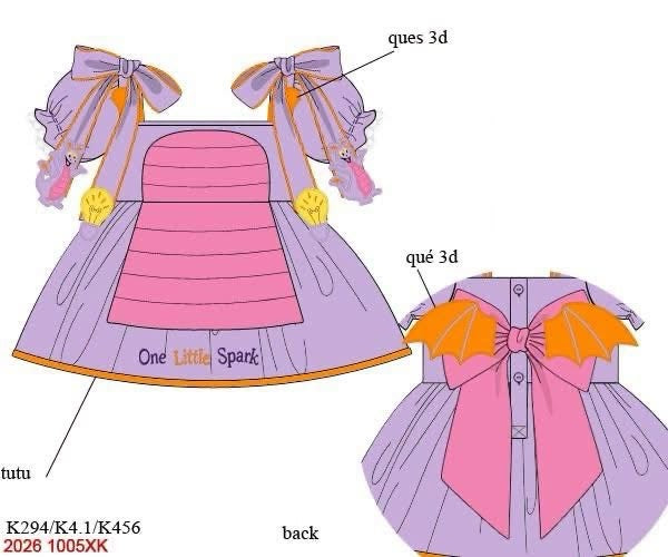 Girls Embroidered Imagination Dragon Tutu Dress - Purple & Pink