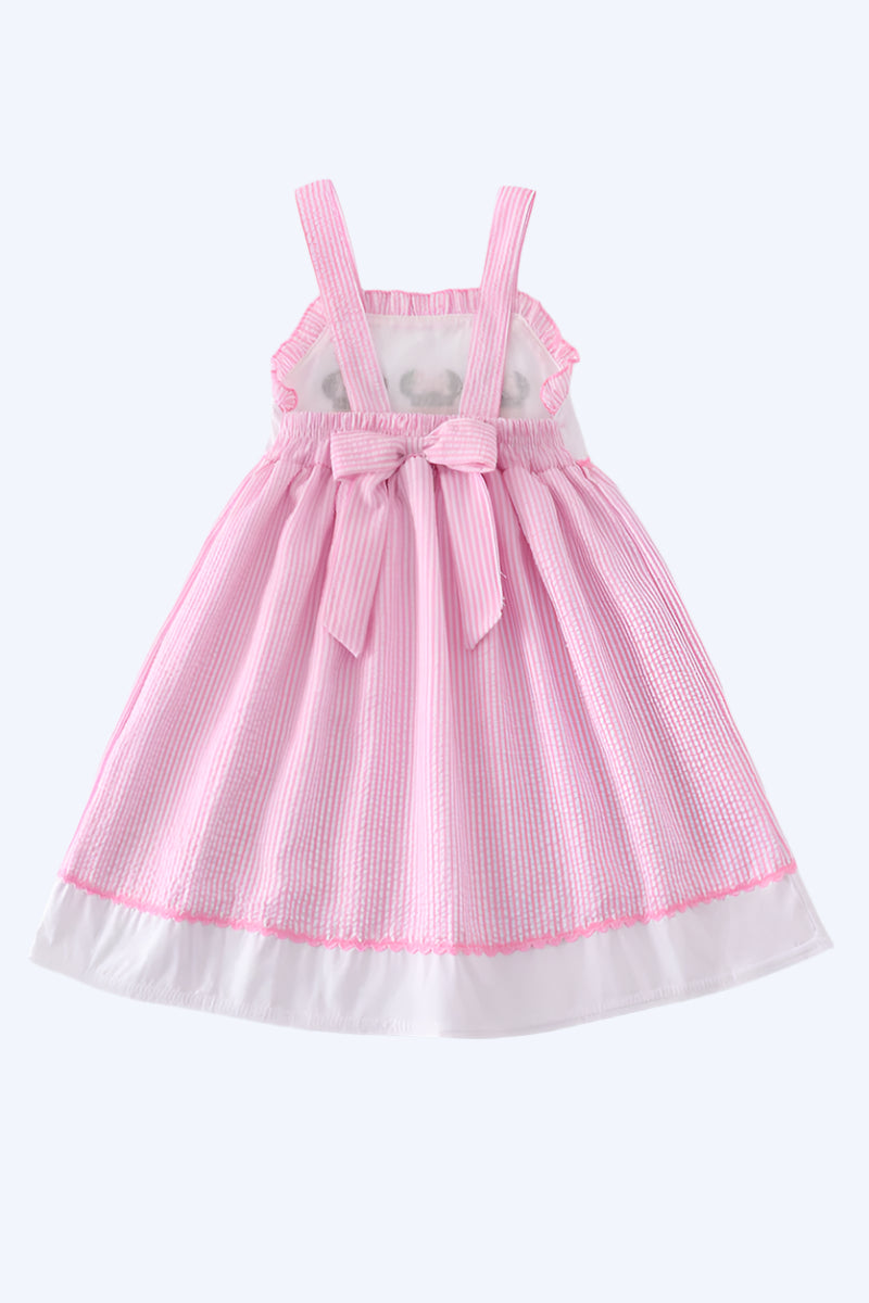 MAGICAL MOUSE - PINK STRIPE SEERSUCKER CHARACTER FRENCH KNOT DRESS