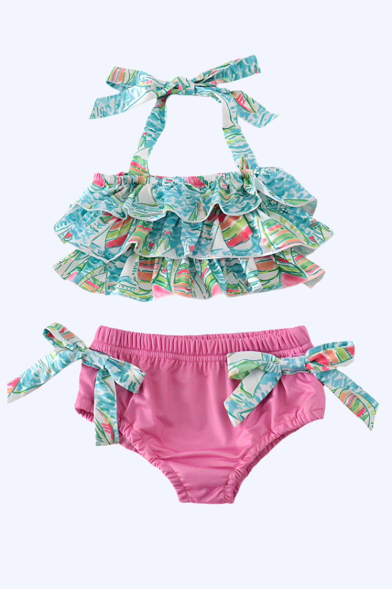 TEAL SAILBOAT SERENITY PRINT 2PC GIRL SWIMSUIT