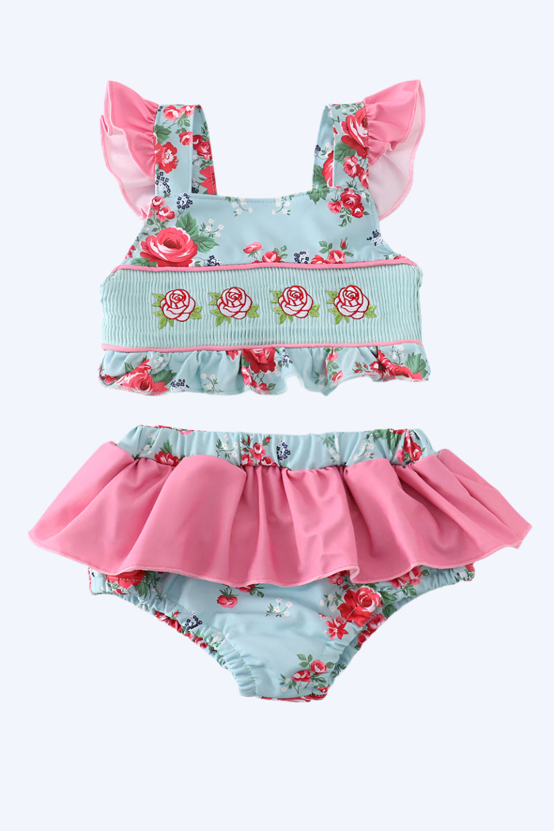 ROSEBUD BLISS PRINT SMOCKED GIRL 2PC SWIMSUIT