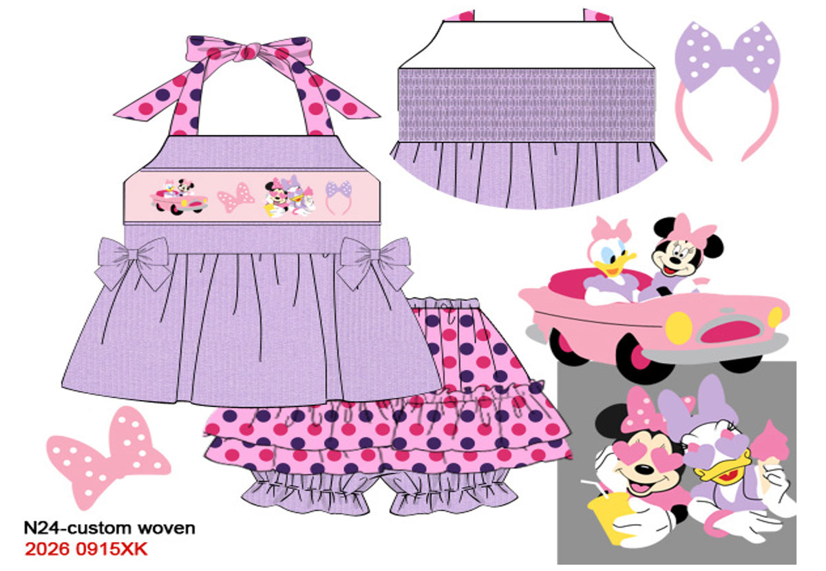 Girls Hand-Smocked Best Friends Bloomer Set - Lavender & Pink