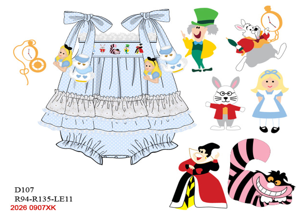 Girls Hand-Smocked Storybook Wonderland Bubble Set - Light Blue