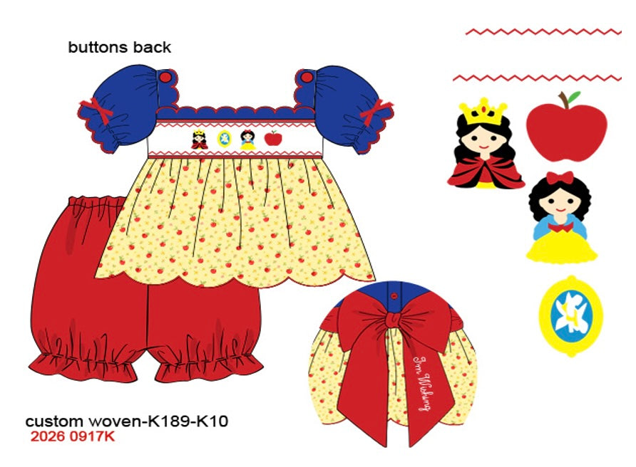 Girls Hand-Smocked Fairest Princess Bloomer Set - Yellow & Red
