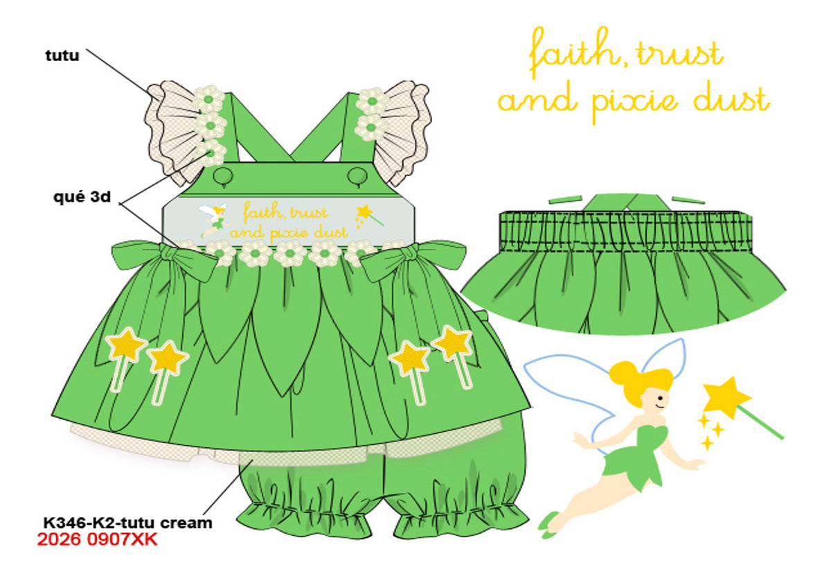 Girls Embroidered Pixie Fairy Bloomer Set - Green Petal Tutu