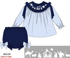 Christmas Girls Hand Smocked Nativity Bloomer Set