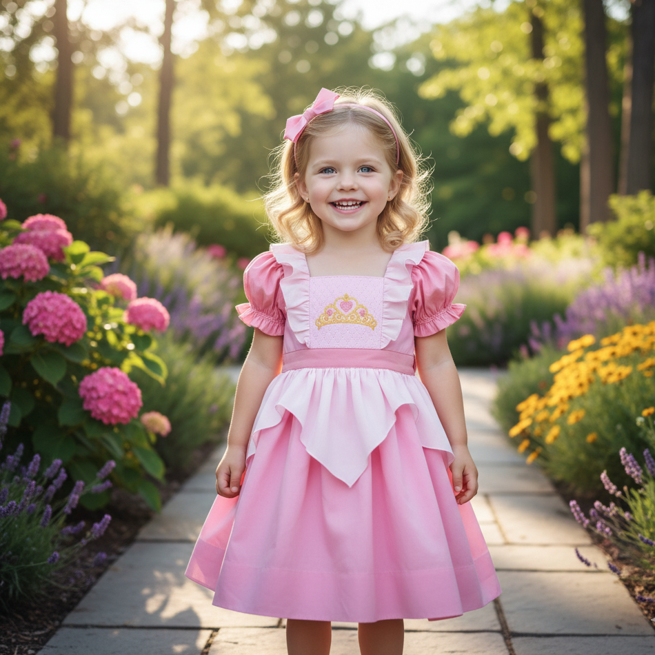 SMOCKED AURORA PINK PRINCESS TIARA DRESS