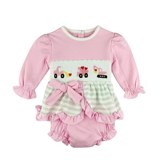 Hand Smocked Valentine's Day Construction Hearts - Girl Bloomer Set