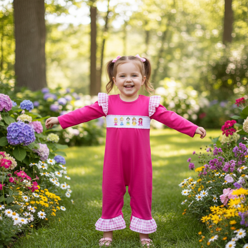 PINK PRINCESS SMOCKED GIRL ROMPER
