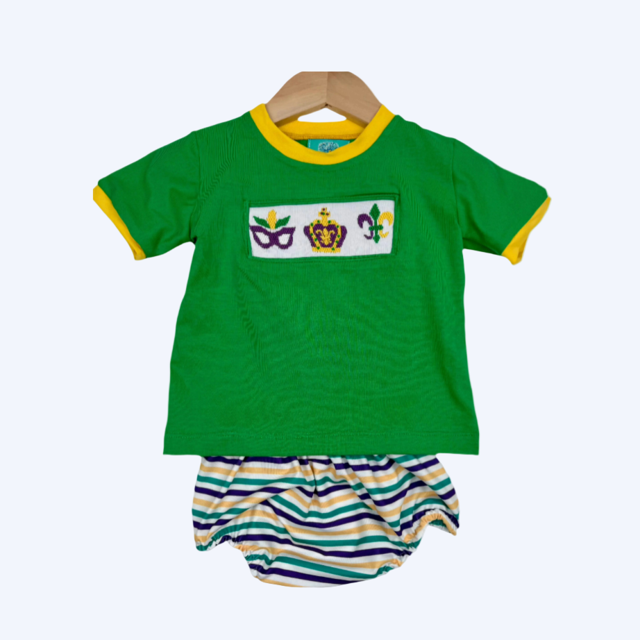 BOYS HAND SMOCKED MARDI GRAS BLOOMER SET