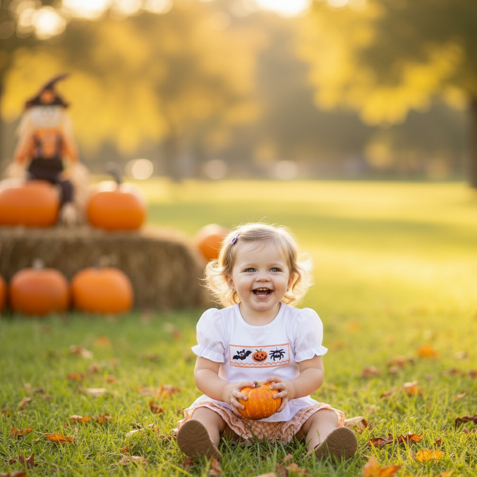 HALLOWEEN EMBROIDERY PLAID GIRL SHORTS SET