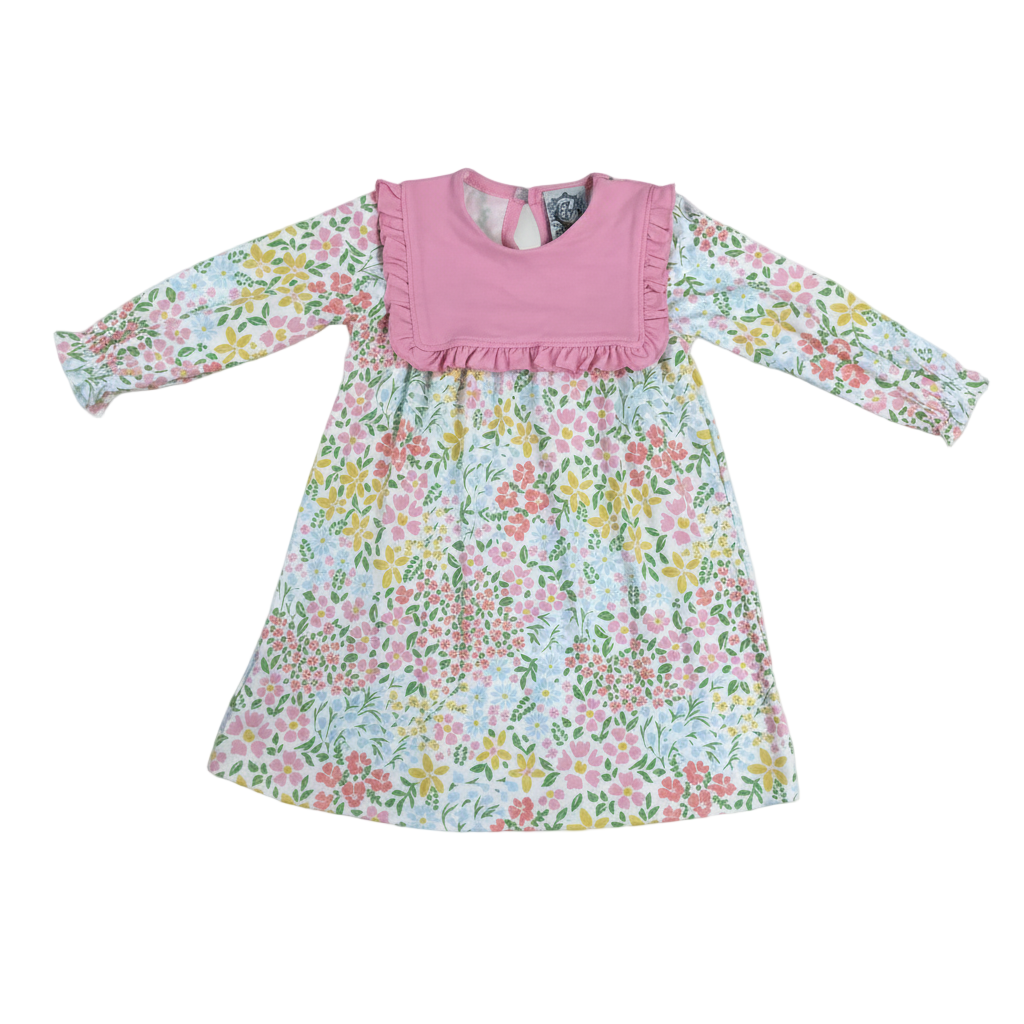 Evelyn Floral Long Sleeve Dress With Bib