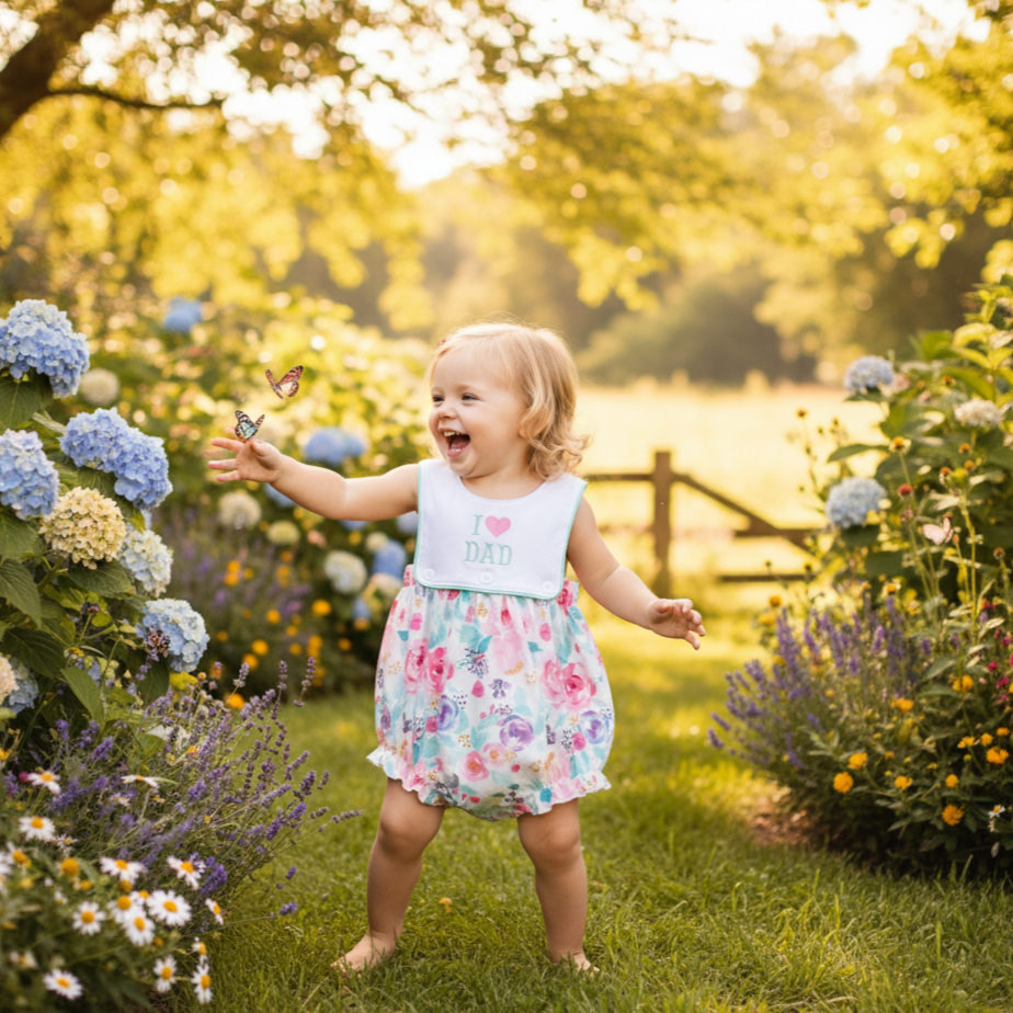 I LOVE DAD - FATHER’S DAY GIRLS FLORAL BUBBLE - EMBROIDERED