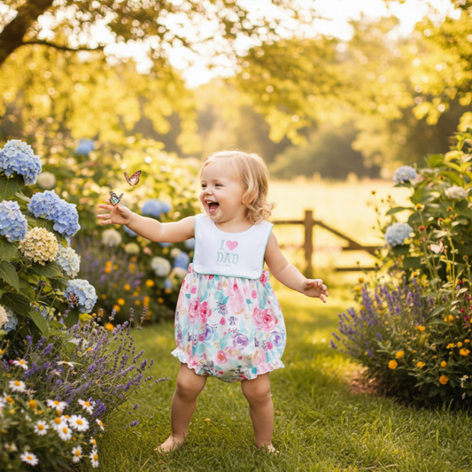 I Love Dad - Father’s Day Girls Floral Bubble - Embroidered