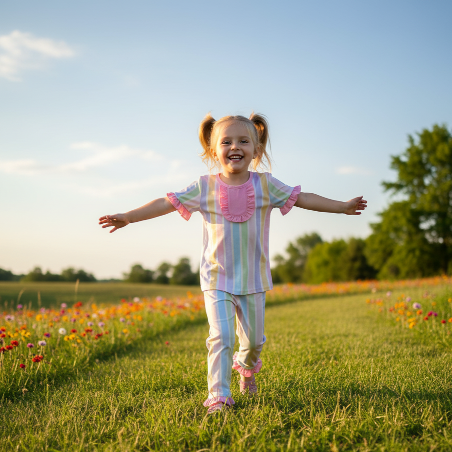 PREPPY PASTEL STRIPE DREAMS SHORT SLEEVE PAJAMA PANTS SET