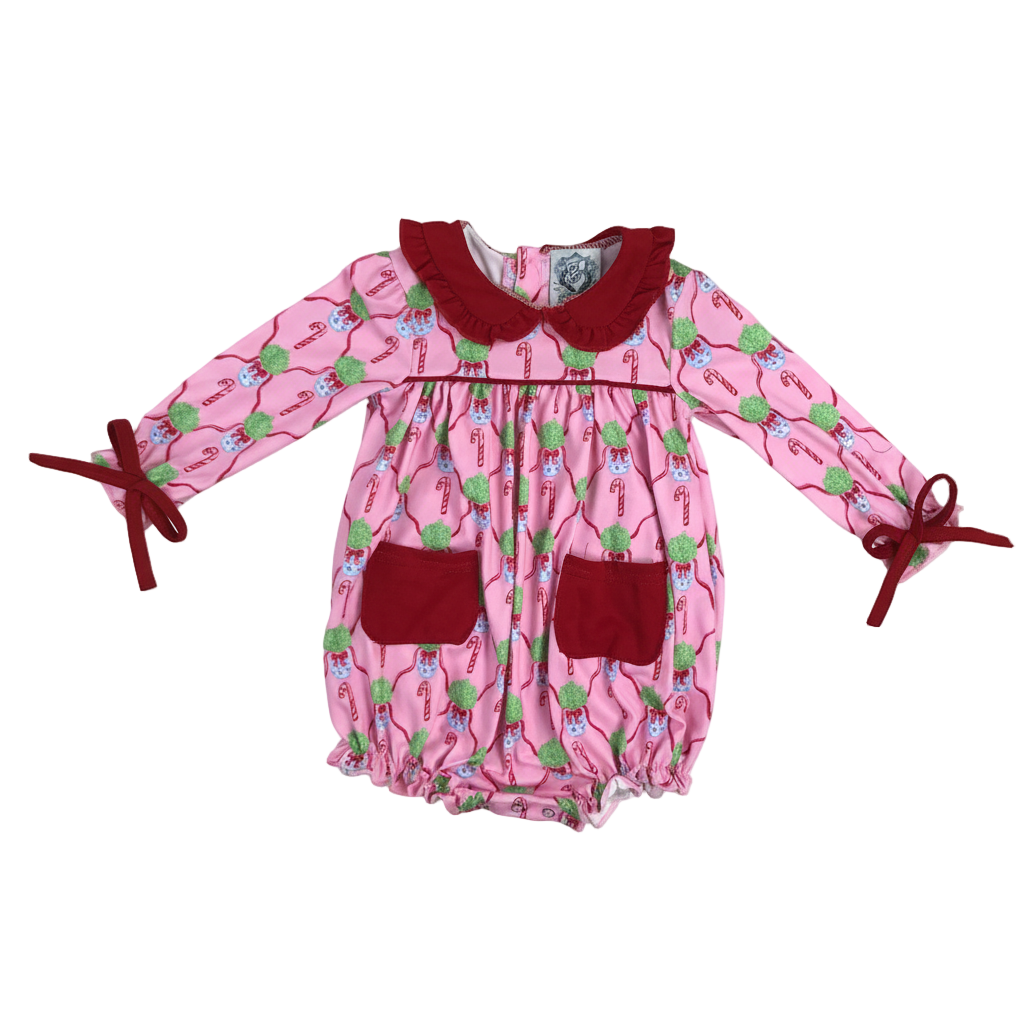 Christmas Chinoiserie Pink Candy Cane Long Sleeve Bubble