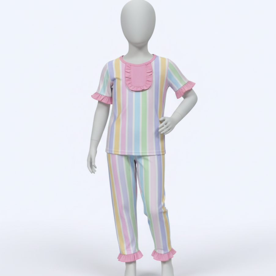 PREPPY PASTEL STRIPE DREAMS SHORT SLEEVE PAJAMA PANTS SET