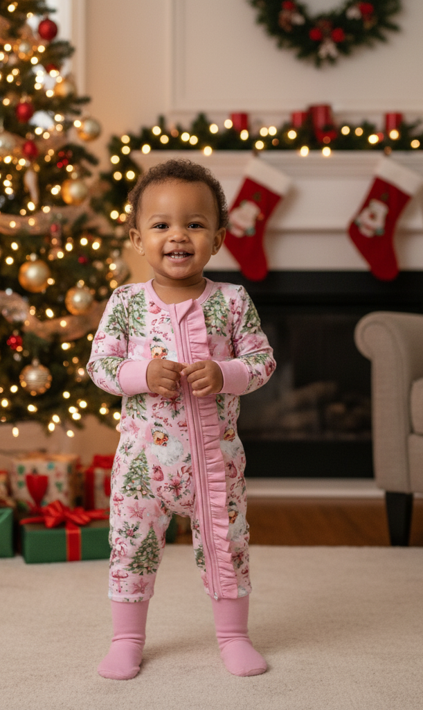 Vintage Pink Santa With Christmas Tree Holiday Gift Box Zippy