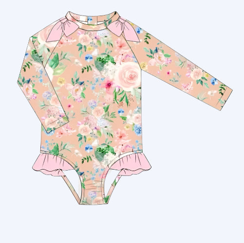 ADELINE FLORAL RASHGUARD SWIMSUIT (runs huge)