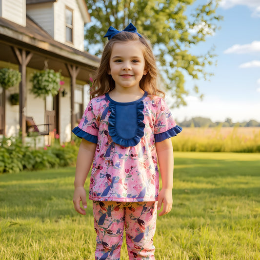 Grandmillennial Peacock Pajama Short Sleeve Pants Set