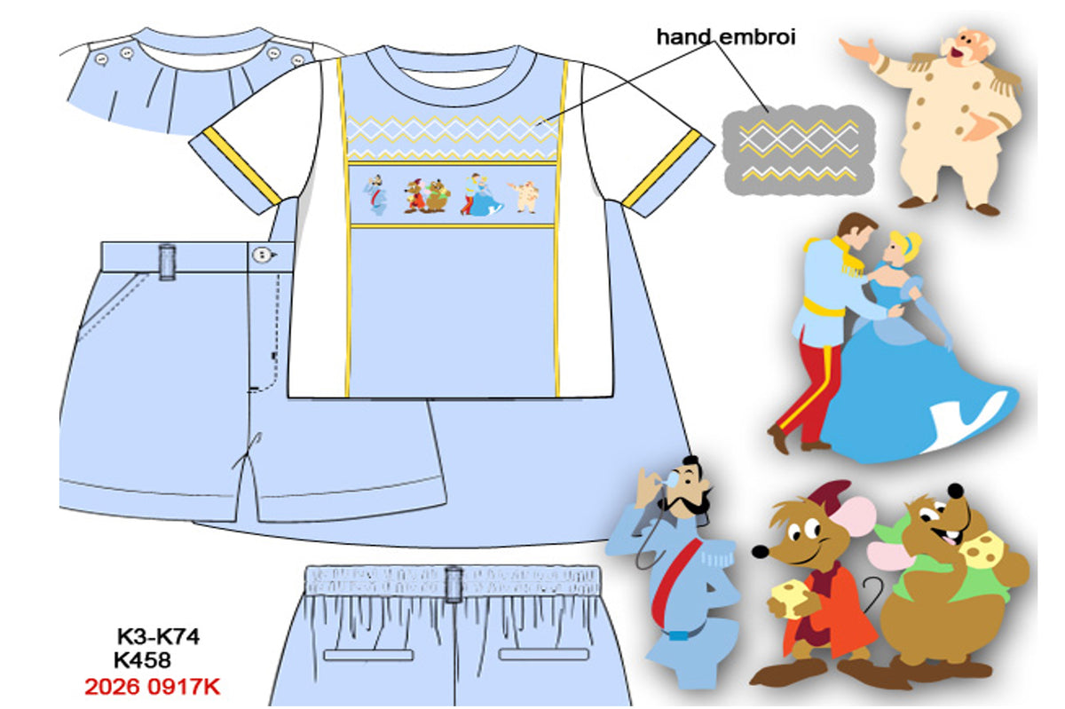 Boys Hand-Smocked Storybook Prince Short Set - Light Blue