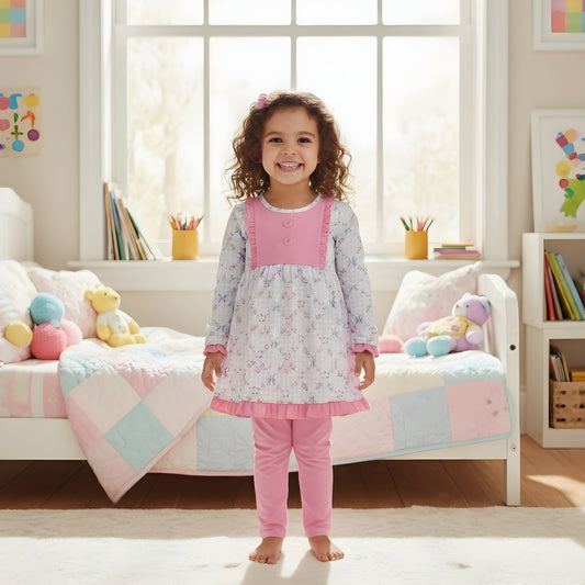 Grandmillennial Floral Girls Bow Pants Set