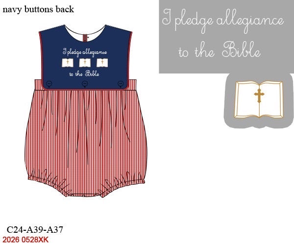 I Pledge Alligence, to the Bible - Hand Embroidered Boys Bubble