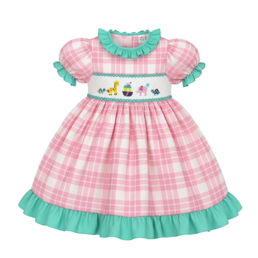 Hand-Smocked Pink Dress - Noah's Ark | Smocked Peacock Hand-Smocked Pink Dress - Noah's Ark | Smocked Peacock