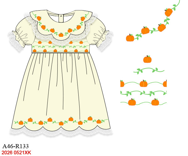 Heirloom Hand-Smocked Pumpkin Buttercream Girls Dress