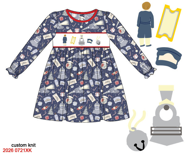 Polar Express Smocked Knit Girls Dress – Christmas Holiday Outfit