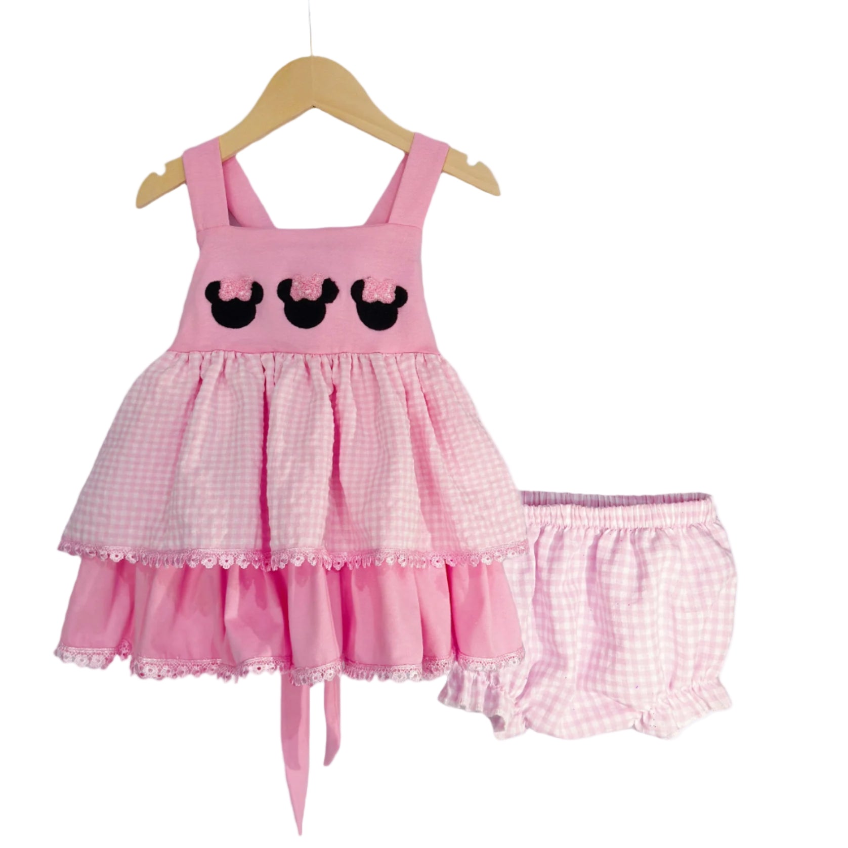 Pink Bow Mouse French Knot Bloomer Set