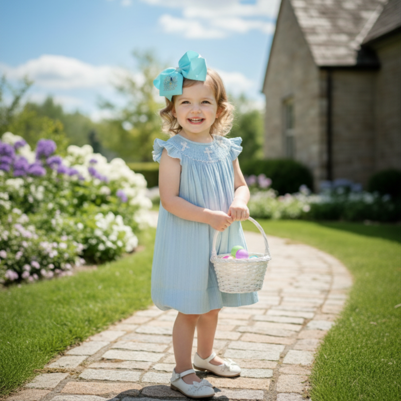 SUNDAY BEST - HANDSMOCKED LIGHT BLUE DRESS