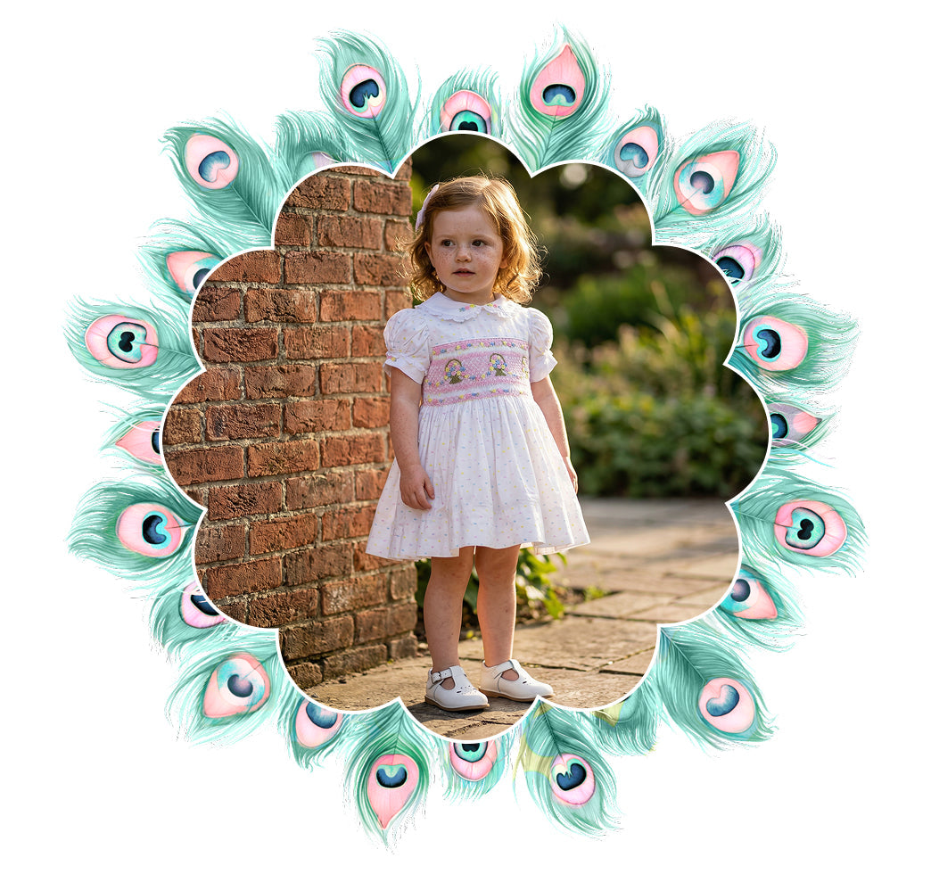 Smocked Peacock easter smocked and embroidered collection. 