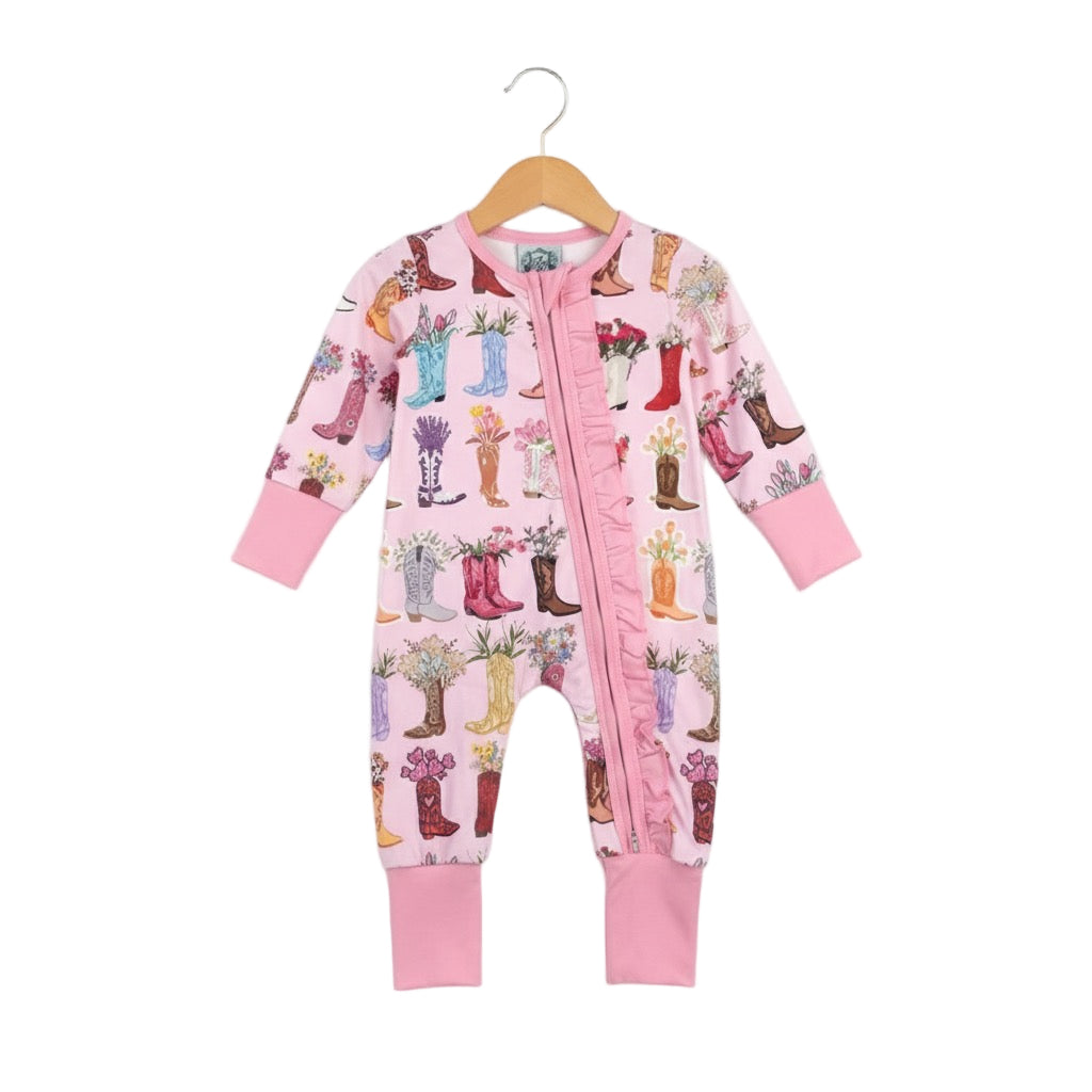 Floral Western Ruffled Zippy - Boot Scootin Boots And Flowers Girl Zippy