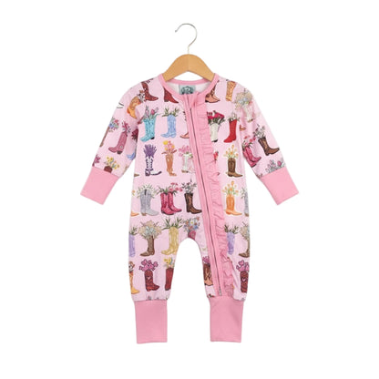 Floral Western Ruffled Zippy - Boot Scootin Boots And Flowers Girl Zippy